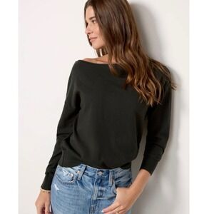 Evereve Lessie Off Shoulder Dark Green Soft Long‎ Sleeve Sweater Size Large
